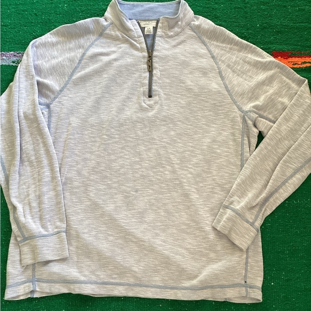 Tommy Bahama  Barrier Beach Reversible Half Zip Sweater Blue SZ L